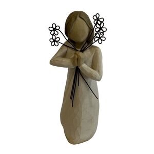 Willow Tree Friendship Figurine Susan Lordi 2004 Girl with Wire Flowers